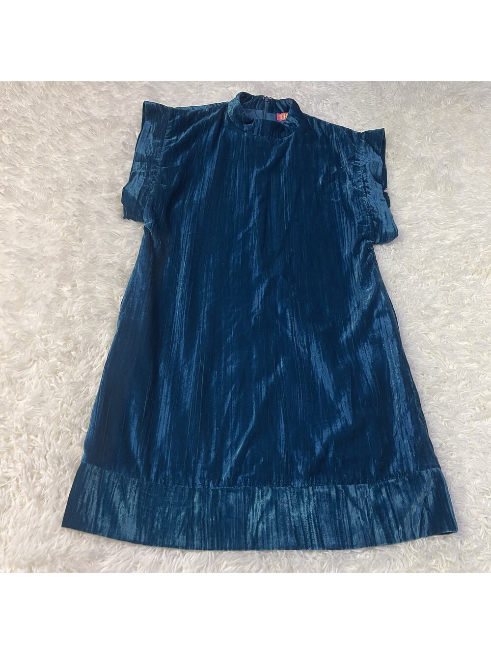 THML Teal Crushed Velvet Shift Dress Mock Neck Cap Sleeve Boutique Women's XS
